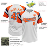 Custom White Orange-Navy Raglan Sleeves Stripes Two-Button Unisex Softball Jersey