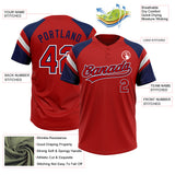 Custom Red Navy-White Raglan Sleeves Stripes Two-Button Unisex Softball Jersey
