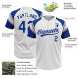 Custom White Royal-Gray Raglan Sleeves Stripes Two-Button Unisex Softball Jersey