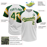 Custom White Green-Gold Raglan Sleeves Stripes Two-Button Unisex Softball Jersey