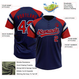 Custom Navy Red-White Raglan Sleeves Stripes Two-Button Unisex Softball Jersey