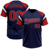 Custom Navy Red-White Raglan Sleeves Stripes Two-Button Unisex Softball Jersey