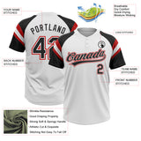Custom White Black-Red Raglan Sleeves Stripes Two-Button Unisex Softball Jersey