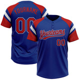 Custom Royal Red-White Raglan Sleeves Stripes Two-Button Unisex Softball Jersey