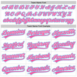 Custom White Pink-Electric Blue Raglan Sleeves Stripes Two-Button Unisex Softball Jersey