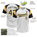 Custom White Black-Gold Raglan Sleeves Stripes Two-Button Unisex Softball Jersey