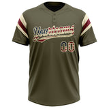 Custom Olive Vintage USA Flag Cream-Crimson Raglan Sleeves Stripes Two-Button Unisex Softball Jersey