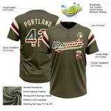Custom Olive Vintage USA Flag Cream-Crimson Raglan Sleeves Stripes Two-Button Unisex Softball Jersey