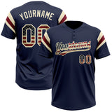 Custom Navy Vintage USA Flag Cream-Crimson Raglan Sleeves Stripes Two-Button Unisex Softball Jersey