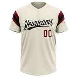 Custom Cream Black-Crimson Raglan Sleeves Stripes Two-Button Unisex Softball Jersey