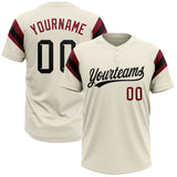 Custom Cream Black-Crimson Raglan Sleeves Stripes Two-Button Unisex Softball Jersey