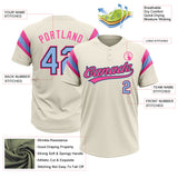 Custom Cream Light Blue Black-Pink Raglan Sleeves Stripes Two-Button Unisex Softball Jersey