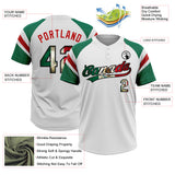 Custom White Vintage Mexican Flag Kelly Green Black-Red Raglan Sleeves Stripes Two-Button Unisex Softball Jersey