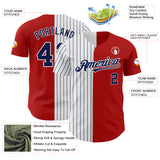 Custom Red White-Navy Pinstripe Authentic Split Fashion Baseball Jersey