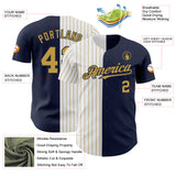 Custom Navy White-Old Gold Pinstripe Authentic Split Fashion Baseball Jersey