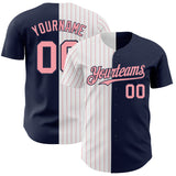 Custom Navy White-Medium Pink Pinstripe Authentic Split Fashion Baseball Jersey