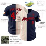 Custom Navy Cream-Red Pinstripe Authentic Split Fashion Baseball Jersey