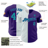 Custom Purple White-Teal Pinstripe Authentic Split Fashion Baseball Jersey