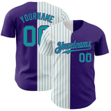 Custom Purple White-Teal Pinstripe Authentic Split Fashion Baseball Jersey