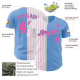 Custom Light Blue White-Pink Pinstripe Authentic Split Fashion Baseball Jersey