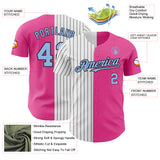 Custom Pink Light Blue-Black Pinstripe Authentic Split Fashion Baseball Jersey