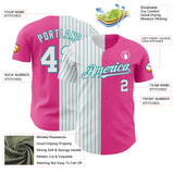Custom Pink White-Teal Pinstripe Authentic Split Fashion Baseball Jersey