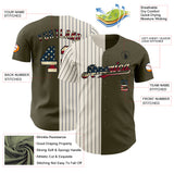 Custom Olive Vintage USA Flag Cream-Black Pinstripe Authentic Split Fashion Salute To Service Baseball Jersey