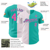 Custom Aqua White-Pink Pinstripe Authentic Split Fashion Baseball Jersey