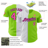 Custom Neon Green Pink-Navy Pinstripe Authentic Split Fashion Baseball Jersey