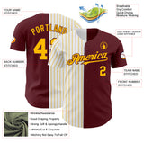 Custom Burgundy White-Gold Pinstripe Authentic Split Fashion Baseball Jersey