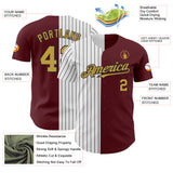 Custom Burgundy Old Gold-Black Pinstripe Authentic Split Fashion Baseball Jersey