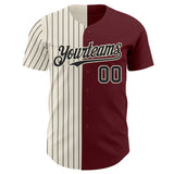 Custom Burgundy Cream-Black Pinstripe Authentic Split Fashion Baseball Jersey