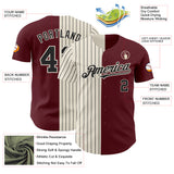 Custom Burgundy Cream-Black Pinstripe Authentic Split Fashion Baseball Jersey