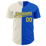 Custom Thunder Blue White-Yellow Pinstripe Authentic Split Fashion Baseball Jersey