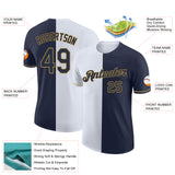 Custom Navy White-Old Gold Split Fashion Performance T-Shirt