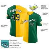 Custom Kelly Green Black-Yellow Split Fashion Performance T-Shirt