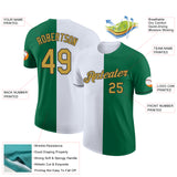 Custom Kelly Green Old Gold-Black Split Fashion Performance T-Shirt