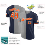 Custom Navy Orange-Gray Split Fashion Performance T-Shirt