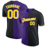 Custom Black Yellow-Purple Split Fashion Performance T-Shirt