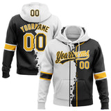 Custom Black Gold-White Split Ripped Pattern Baseball Pullover Sweatshirt Hoodie