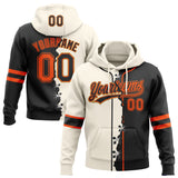 Custom Black Orange Old Gold-Cream Split Ripped Pattern Baseball Pullover Sweatshirt Hoodie