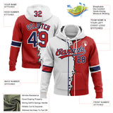 Custom Red Navy-White Split Ripped Pattern Baseball Pullover Sweatshirt Hoodie