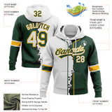 Custom Green White-Gold Split Ripped Pattern Baseball Pullover Sweatshirt Hoodie