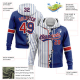 Custom Royal Red-White Pinstripe Split Ripped Pattern Baseball Pullover Sweatshirt Hoodie