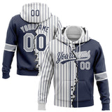 Custom Navy Gray-White Pinstripe Split Ripped Pattern Baseball Pullover Sweatshirt Hoodie