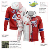 Custom Red White-Royal Pinstripe Split Ripped Pattern Baseball Pullover Sweatshirt Hoodie