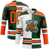 Custom Green Orange-White Split Fashion Hockey Lace Neck Jersey