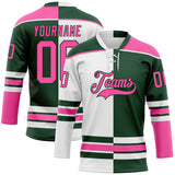 Custom Green Pink-White Split Fashion Hockey Lace Neck Jersey