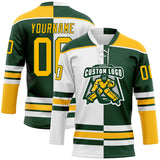 Custom Green Gold-White Split Fashion Hockey Lace Neck Jersey