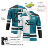Custom Teal Black-White Split Fashion Hockey Lace Neck Jersey